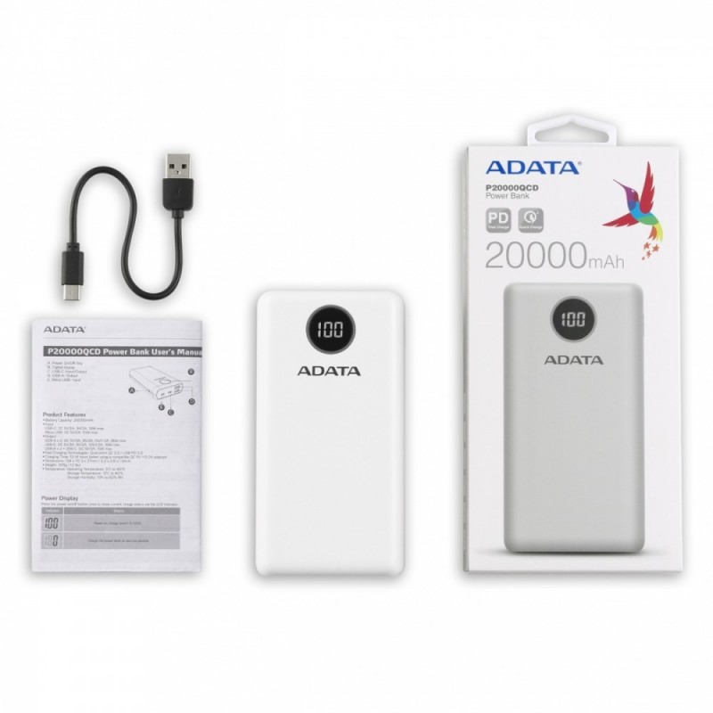 Powerbank P20000QCD 20000mAh Biały QC/PD Powerbank P20000QCD 20000mAh Biały QC/PD