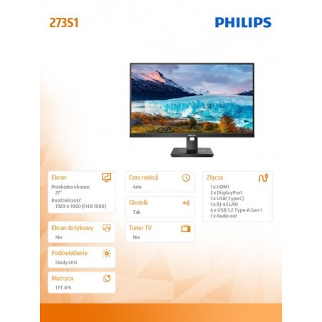 Monitor 273S1 27 cali IPS HDMI DP USB-C Pivot Monitor 273S1 27 cali IPS HDMI DP USB-C Pivot