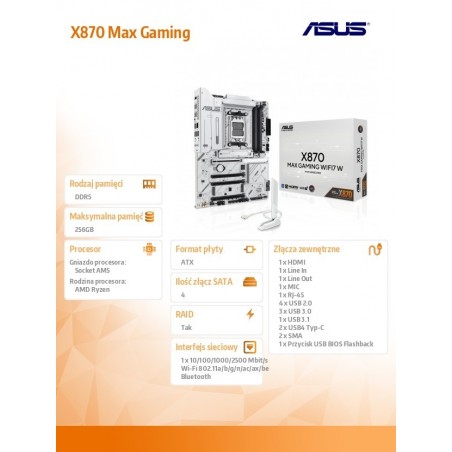 Płyta główna X870 MAX GAMING WiFi7 W AM5 4DDR5 HDMI/USB-C 