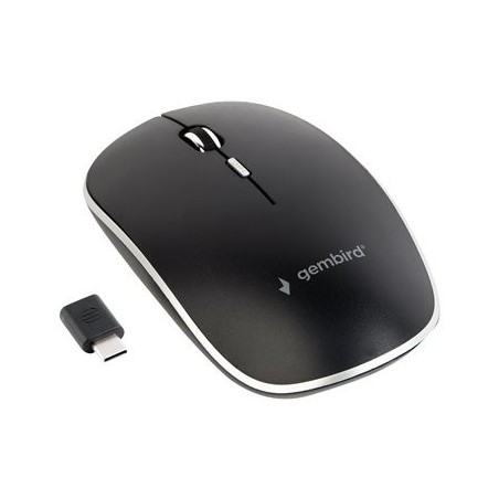 GEMBIRD MUSW-4BSC-01 Mysz optyczna cicha bezprzewodowa czarna odbiornik USB Type-C GEMBIRD MUSW-4BSC-01 Mysz optyczna cicha bezprzewodowa czarna odbiornik USB Type-C