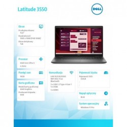 Laptop Latitude 3550 Win11Pro U5 125U/16GB/512GB/15.6 FHD Touch/Integrated/noFgrPr/FHD/IRCam/Mic/WLAN + BT/Backlit Kb/3 Cell/5YP