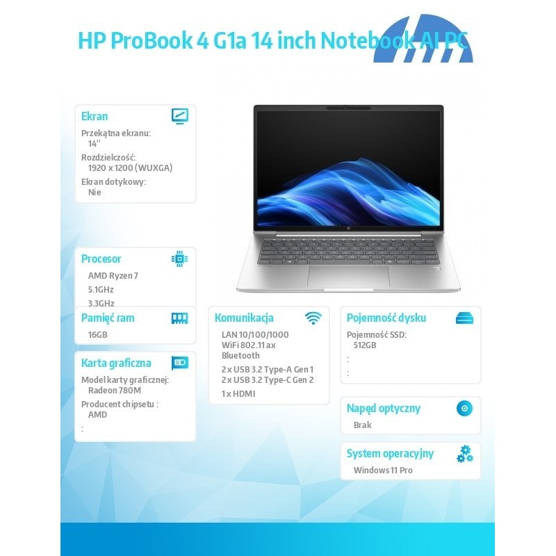 Notebook ProBook 4 G1a R7-250 512GB/16GB/W11P/14.0   C51HFET