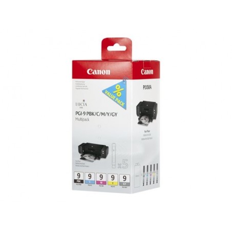 CANON 1LB PGI-9 PBK C M Y GY ink cartridge black and four colour standard capacity combopack blister with alarm CANON 1LB PGI-9 PBK C M Y GY ink cartridge black and four colour standard capacity combopack blister with alarm