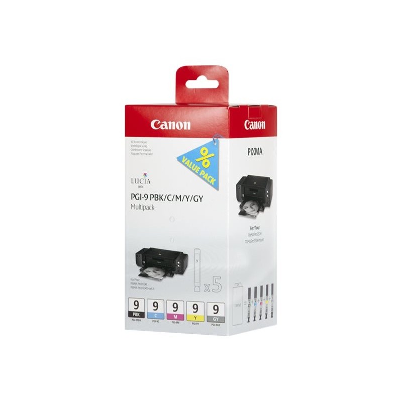 CANON 1LB PGI-9 PBK C M Y GY ink cartridge black and four colour standard capacity combopack blister with alarm CANON 1LB PGI-9 PBK C M Y GY ink cartridge black and four colour standard capacity combopack blister with alarm