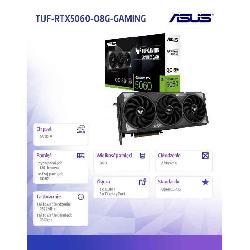 Karta graficzna GeForce RTX 5060 TUF GAMING OC 8G GDDR7 128BIT HDMI/3DP