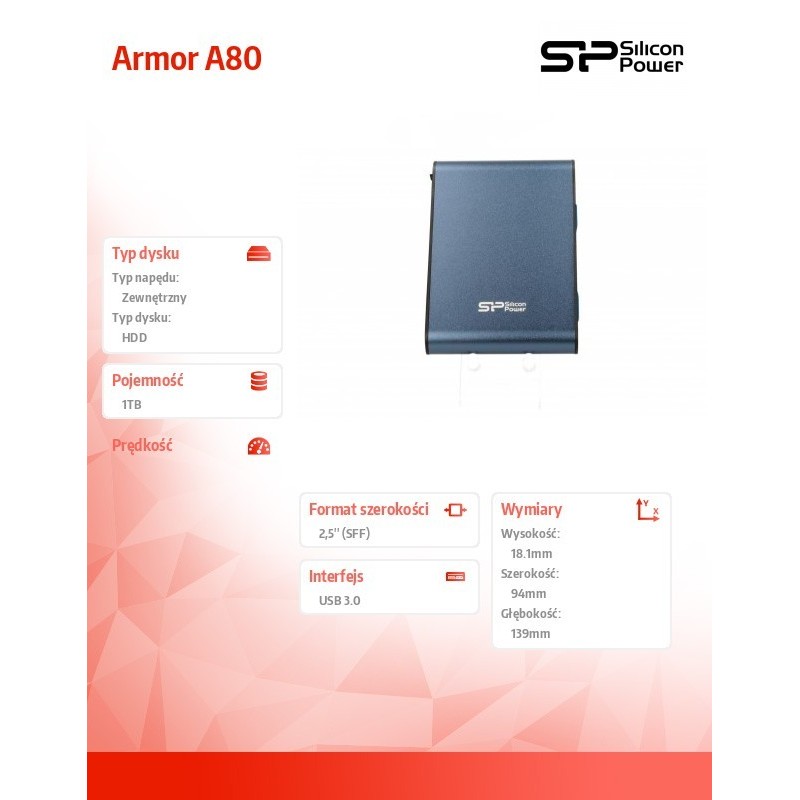 ARMOR A80 1TB USB3.0 PANCERNY / wibro/pyło/wstrząso i wodoodporny ARMOR A80 1TB USB3.0 PANCERNY / wibro/pyło/wstrząso i wodoodporny