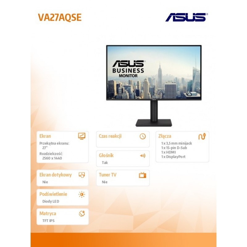 Monitor 27 cali VA27AQSE IPS 75Hz HDMI DP VGA Monitor 27 cali VA27AQSE IPS 75Hz HDMI DP VGA