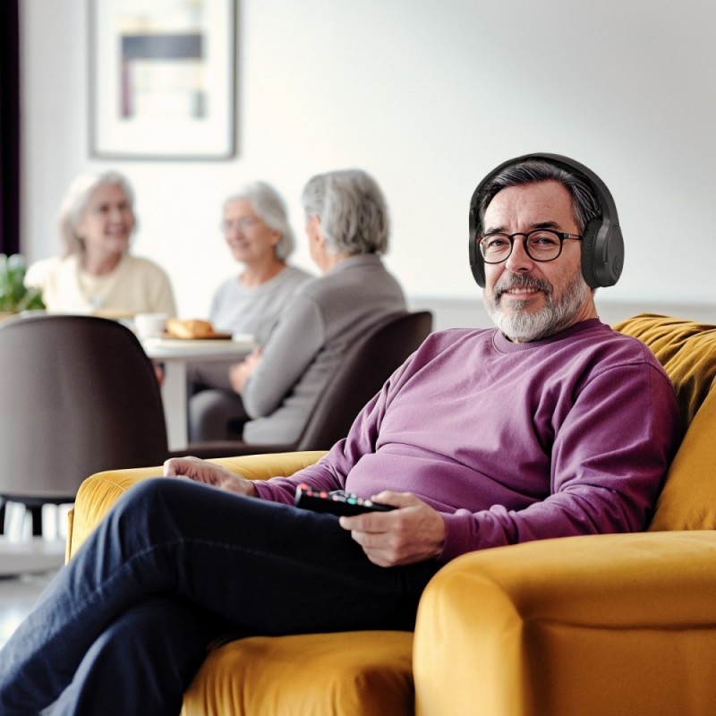 Słuchawki nauszne bezprzewodowe TV czarne Słuchawki nauszne bezprzewodowe TV czarne