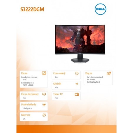 Monitor S3222DGM 31,5 cali VA 2560x1440/2xHDMI/DP/3Y Monitor S3222DGM 31,5 cali VA 2560x1440/2xHDMI/DP/3Y