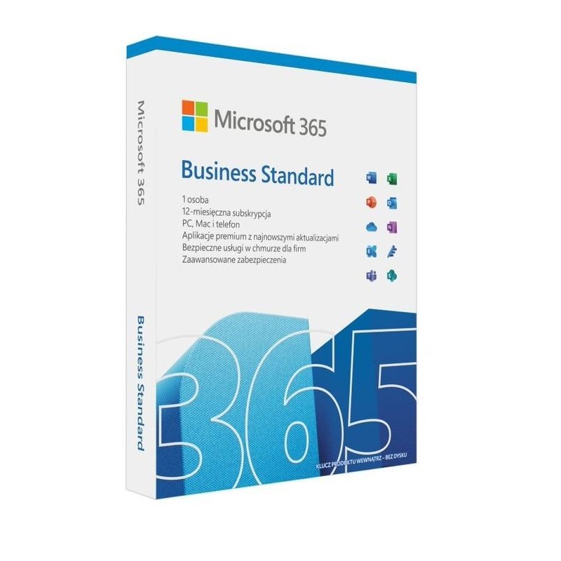 Microsoft 365 Business Standard PL P8 1Y Win/Mac Medialess Box KLQ-00686 Zastępuje P/N: KLQ-00472