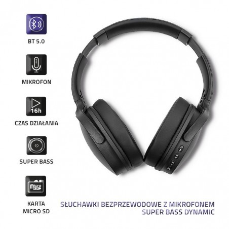 Słuchawki bezprzewodowe z mikrofonem|BT|Super bass Dynamic| Czarne Słuchawki bezprzewodowe z mikrofonem|BT|Super bass Dynamic| Czarne