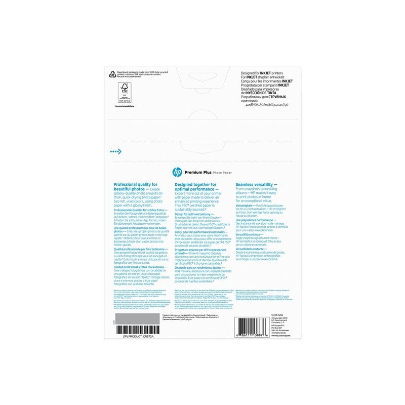 HP CR672A Premium Plus Glossy Photo Paper white 300g/m2 A4 20 sheets 1-pack HP CR672A Premium Plus Glossy Photo Paper white 300g/m2 A4 20 sheets 1-pack