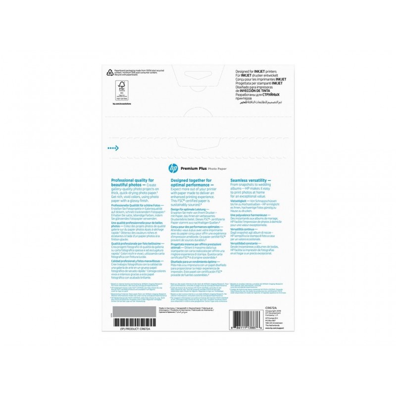 HP CR672A Premium Plus Glossy Photo Paper white 300g/m2 A4 20 sheets 1-pack HP CR672A Premium Plus Glossy Photo Paper white 300g/m2 A4 20 sheets 1-pack