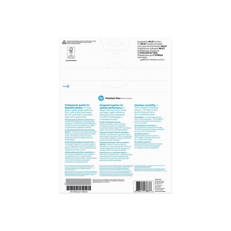 HP CR672A Premium Plus Glossy Photo Paper white 300g/m2 A4 20 sheets 1-pack HP CR672A Premium Plus Glossy Photo Paper white 300g/m2 A4 20 sheets 1-pack