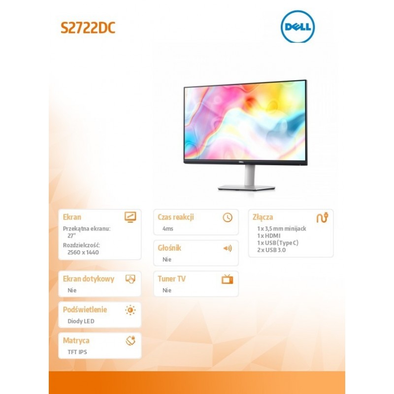 Monitor S2722DC 27 cali LED 2560x1440/HDMI/USBC/3Y Monitor S2722DC 27 cali LED 2560x1440/HDMI/USBC/3Y