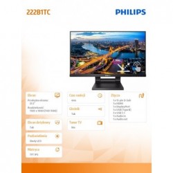 Monitor 21.5 cali 222B1TC IPS Touch HDMI DP