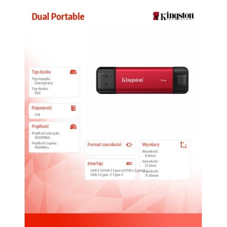 Dysk zewnętrzny SSD 1TB DualPortable USB-A/C 3.2 Gen2