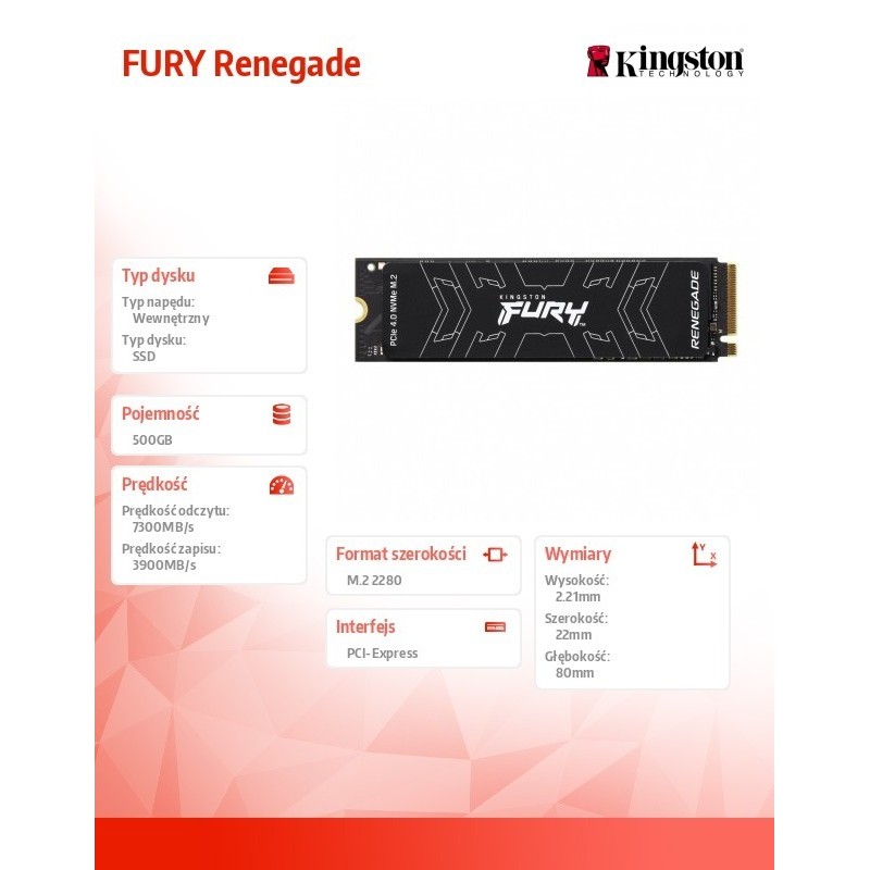 Dysk SSD FURY Renegade 500G PCIe 4.0 NVMe M.2 Dysk SSD FURY Renegade 500G PCIe 4.0 NVMe M.2