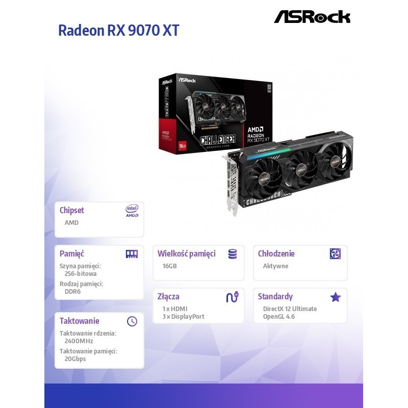 Karta graficzna RX 9070 XT CHALLENGER 16GB GDDR6 256bit 3DP/HDMI 