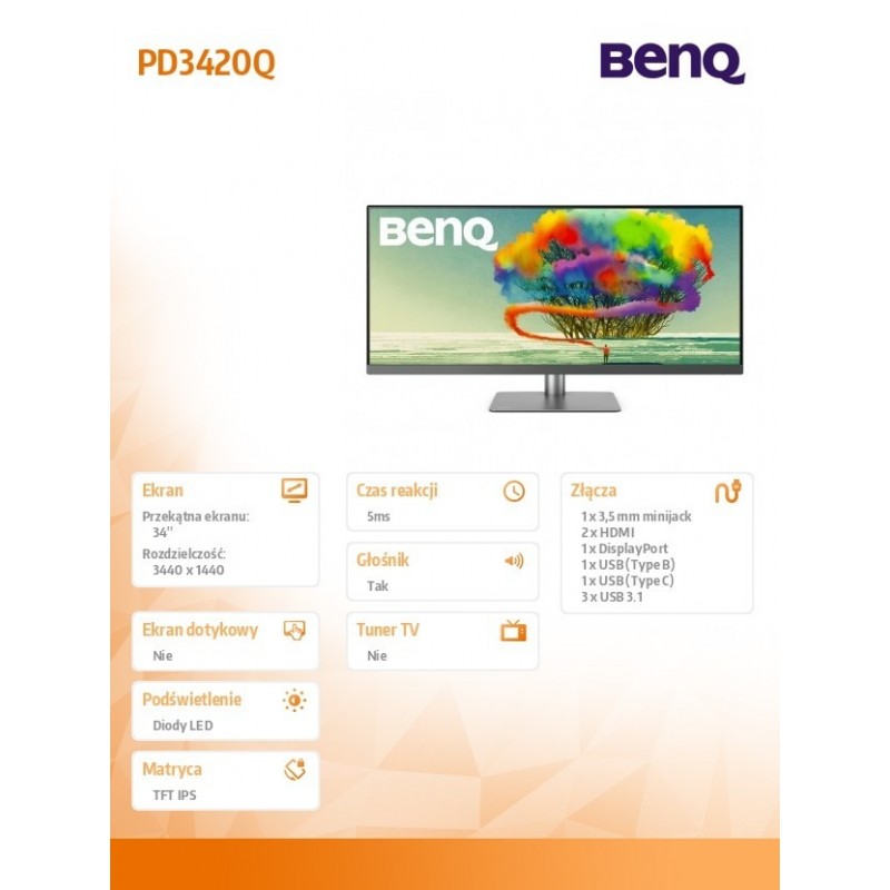 Monitor 34 cali PD3420Q LED QHD/IPS/5ms/GL/HDMI/DP  Monitor 34 cali PD3420Q LED QHD/IPS/5ms/GL/HDMI/DP