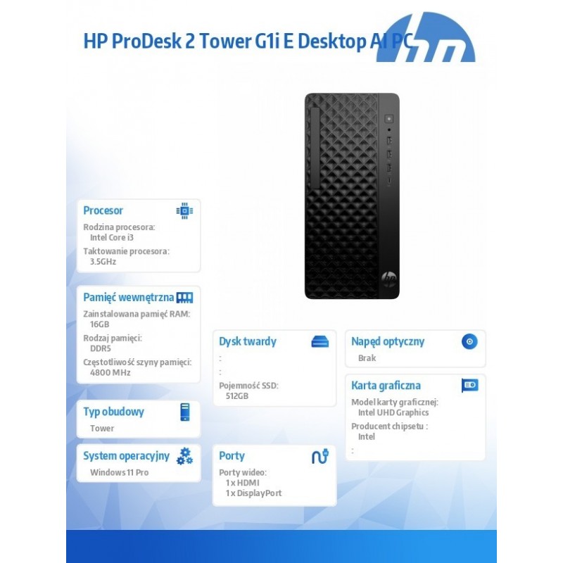 Komputer ProDesk 2 Tower G1i E i3-14100 512GB/16GB/W11P B6ZC8ET