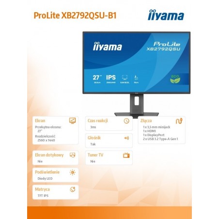Monitor 27 cali XB2792QSU-B1   IPS,QHD, HAS (150) PIVOT,              120Hz,HDMI,DP, 350cd,1500:1, cienkie ramki, 2xUSB 3.2, ErP