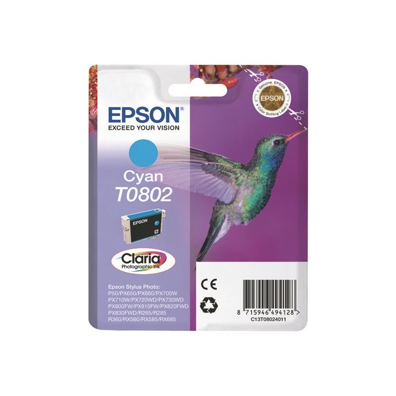 EPSON C13T08024011 Tusz Epson T0802 cyan Stylus photo R265/285/360,RX560/585/685