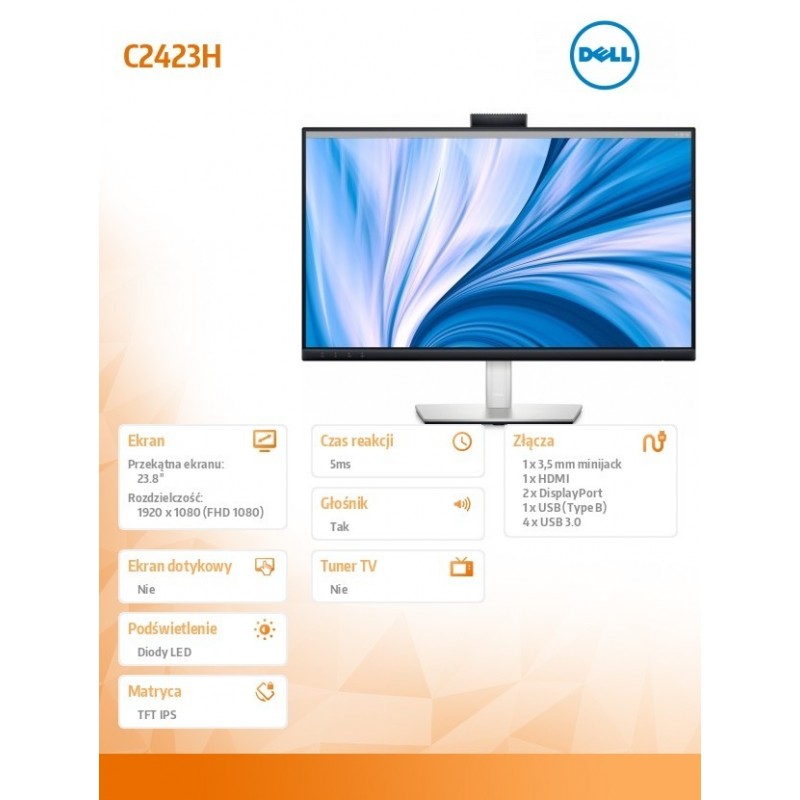 Monitor Video Conferencing C2423H 23,8 cali LED IPS Full HD (1920x1080)/16:9/HDMI/DP/Kamera/Głośniki/Mikrofon/3Y AES&PPG Monitor Video Conferencing C2423H 23,8 cali LED IPS Full HD (1920x1080)/16:9/HDMI/DP/Kamera/Głośniki/Mikrofon/3Y AES&PPG