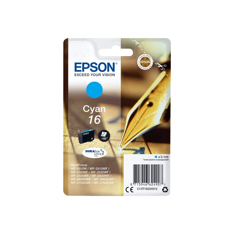 EPSON C13T16224012 Tusz Epson T1622 cyan DURABrite 3,1 ml WF-2010/25x0