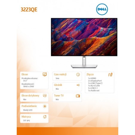 Monitor U3223QE 31,5 IPS LED 4K (3840x2160)/16:9/HDMI/2xDP/3xUSB-C/4xUSB 3.2/RJ-45/3Y AES&PPG Monitor U3223QE 31,5 IPS LED 4K (3840x2160)/16:9/HDMI/2xDP/3xUSB-C/4xUSB 3.2/RJ-45/3Y AES&PPG