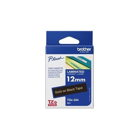 BROTHER TZE334 Taśma Brother 12mm Gold on Black BROTHER TZE334 Taśma Brother 12mm Gold on Black
