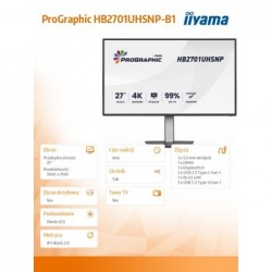 Monitor 27 cali ProGraphic HB2701UHSNP-B1 4K,IPS BLACK 2.0,450cd,VESA USB-c dock(PD:96W),HDMI,DP,DAISY/CHAIN,4xUSB,RJ45,3000:1,s