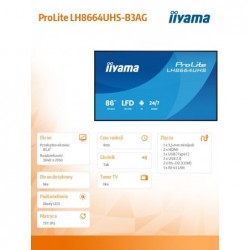 Monitor 86 cali LH8664UHS-B3AG 24/7,IPS,ANDROID 14,4K,2xHDMI,RJ45,    2xUSB,WiF,iUSB-C(DP-Alt),2x16W, iiSignage? (CMS), iiContro