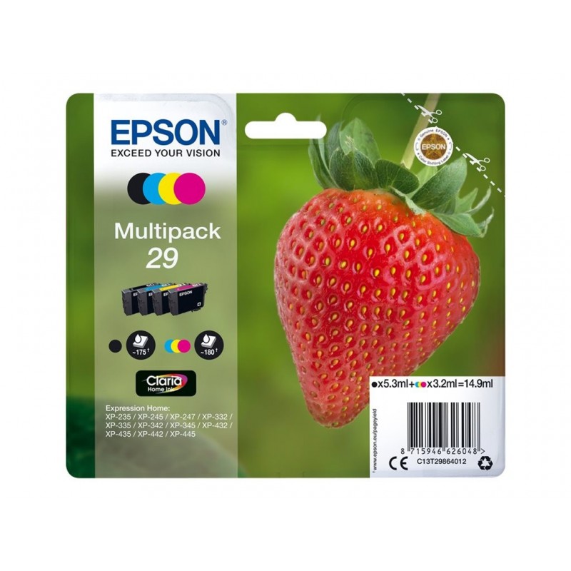 EPSON C13T29864012 Tusz Epson Strawberry Multipack Claria Home 4-color 29 14,9 ml EPSON C13T29864012 Tusz Epson Strawberry Multipack Claria Home 4-color 29 14,9 ml