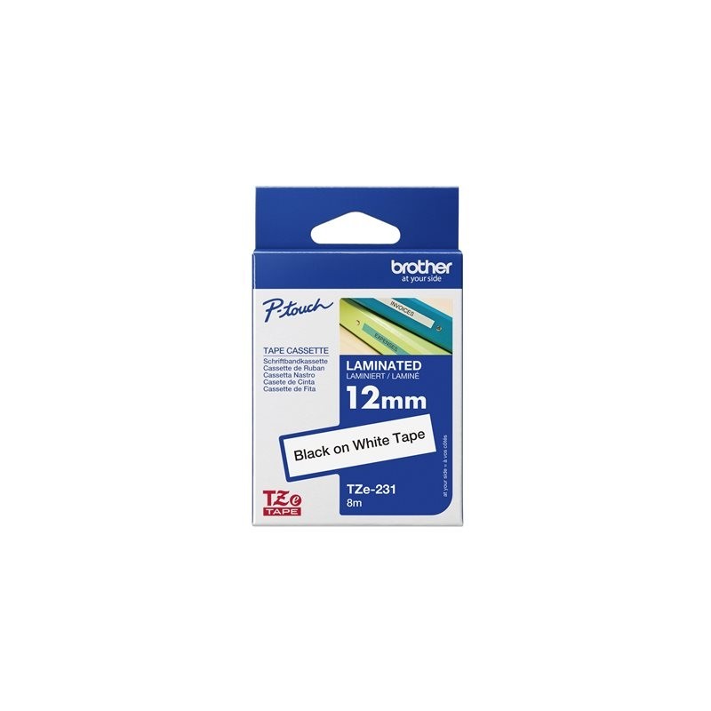 BROTHER TZE231 Brother TZE231 Banda laminata 12mm BLACK ON WHITE