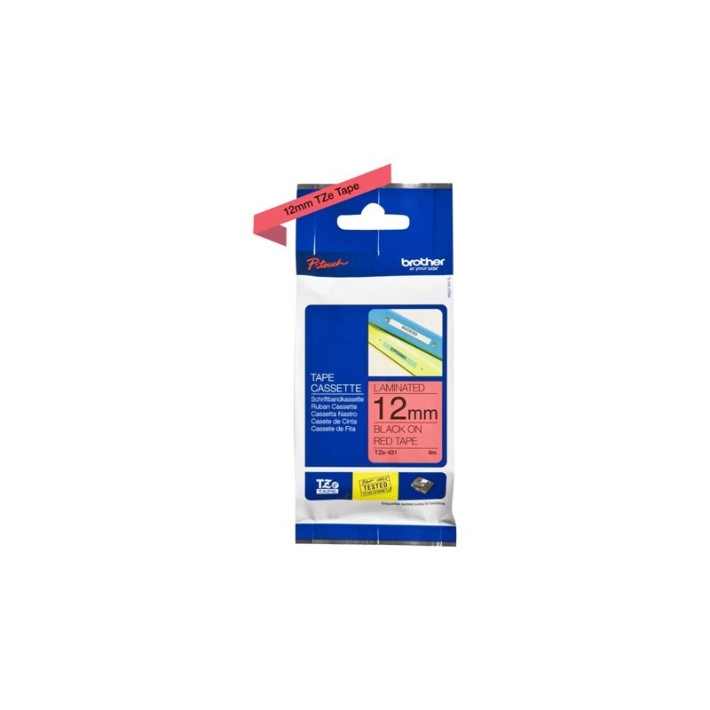 BROTHER TZe431 Taśma Brother 12mm BLACK ON RED