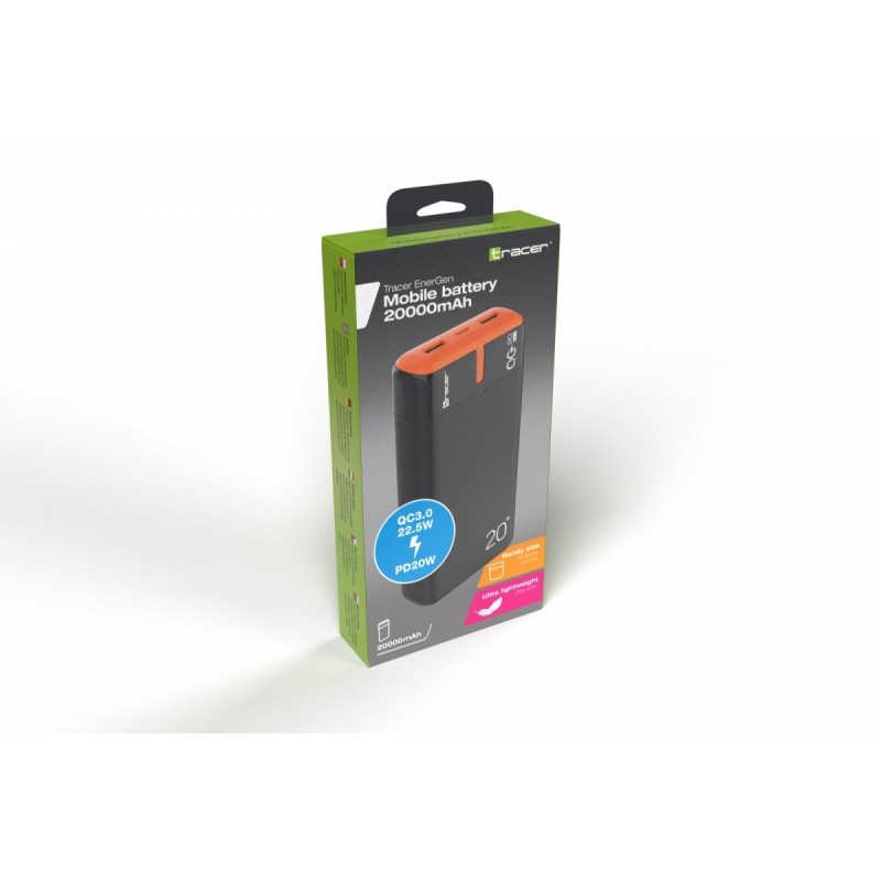 Power bank EnerGen 20000mAh PD+QC3.0 czarno-pomarańczowy Power bank EnerGen 20000mAh PD+QC3.0 czarno-pomarańczowy