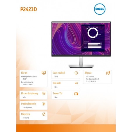 Monitor P2423D 23.8 cali IPS LED QHD (2560x1440)/16:9/HDMI/DP/5xUSB 3.2/3Y AES Monitor P2423D 23.8 cali IPS LED QHD (2560x1440)/16:9/HDMI/DP/5xUSB 3.2/3Y AES