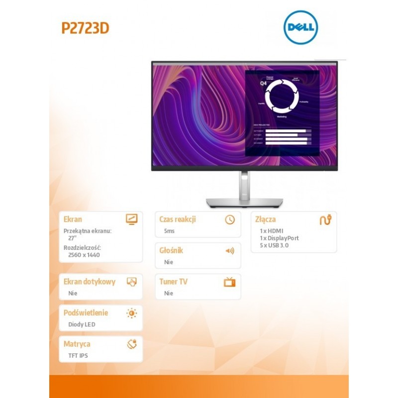 Monitor P2723D 27 cali IPS LED QHD (2560x1440)/16:9/HDMI/DP/5xUSB 3.2/3Y AES Monitor P2723D 27 cali IPS LED QHD (2560x1440)/16:9/HDMI/DP/5xUSB 3.2/3Y AES