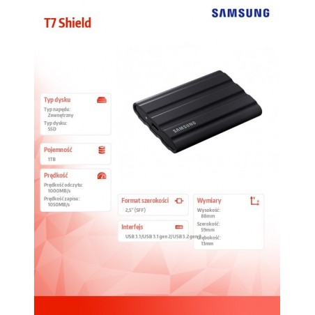 Dysk SSD T7 Shield 1TB USB 3.2, czarny Dysk SSD T7 Shield 1TB USB 3.2, czarny