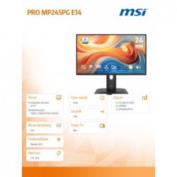 Monitor PRO MP245PG E14 23.8 cala/LED/FHD/Flat/144Hz/Black Monitor PRO MP245PG E14 23.8 cala/LED/FHD/Flat/144Hz/Black