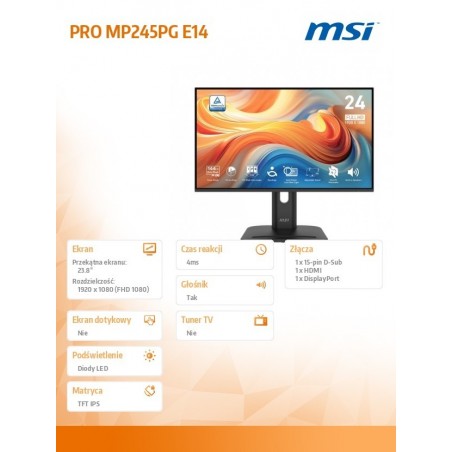 Monitor PRO MP245PG E14 23.8 cala/LED/FHD/Flat/144Hz/Black Monitor PRO MP245PG E14 23.8 cala/LED/FHD/Flat/144Hz/Black