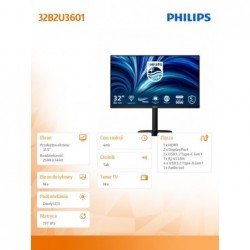 Monitor 31.5 cala 32B2U3601 IPS 100Hz HDMI DP RJ45 USB-C Pivot