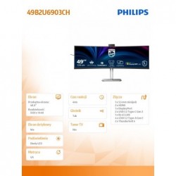 Monitor wielkoformatowy 48.8 cala 49B2U6903CH VA HDMIx2 DP RJ45 HAS Thunderbolt 4