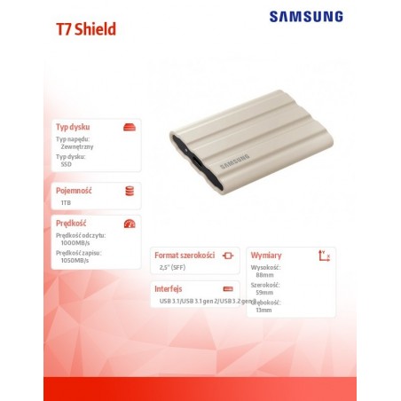 Dysk SSD T7 Shield 1TB USB 3.2, beżowy Dysk SSD T7 Shield 1TB USB 3.2, beżowy