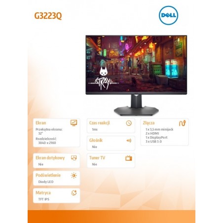 Monitor G3223Q 32 cali FreeSync 144Hz IPS LED 4K (3840x2160)/16:9/DP/2xHDMI/USB-B/USB/3Y AES&PPE Monitor G3223Q 32 cali FreeSync 144Hz IPS LED 4K (3840x2160)/16:9/DP/2xHDMI/USB-B/USB/3Y AES&PPE