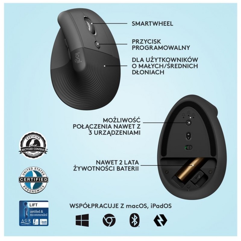 Mysz Lift Grafit dla praworęcznych 910-006473 Mysz Lift Grafit dla praworęcznych 910-006473