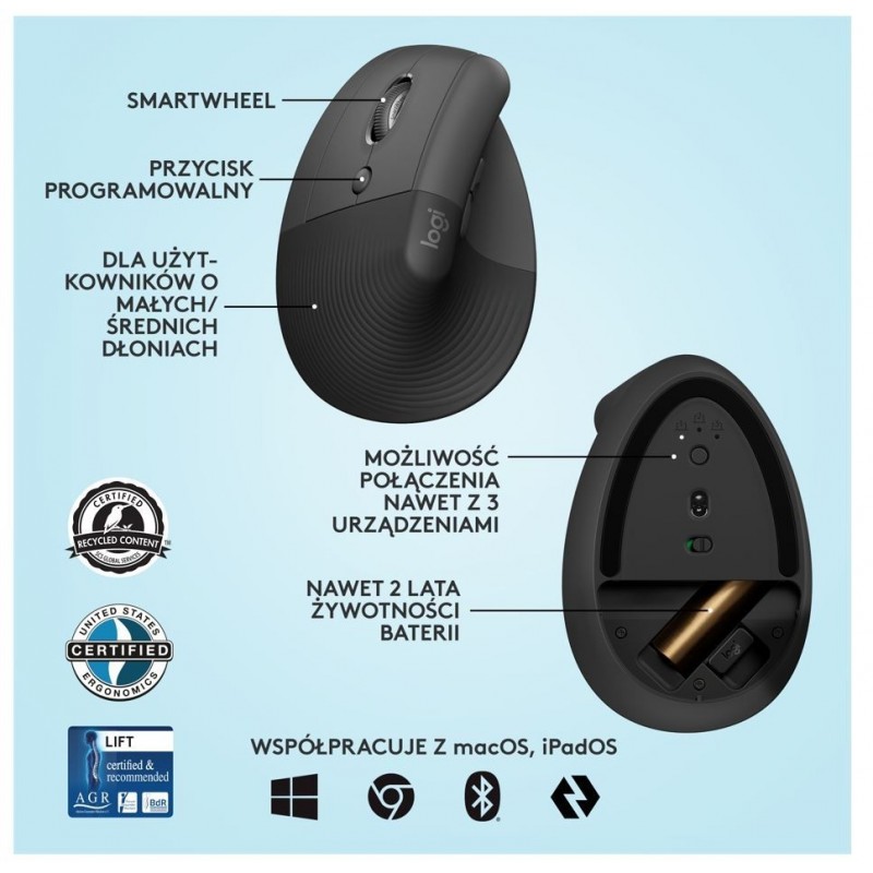 Mysz Lift Grafit dla leworęcznych 910-006474 Mysz Lift Grafit dla leworęcznych 910-006474