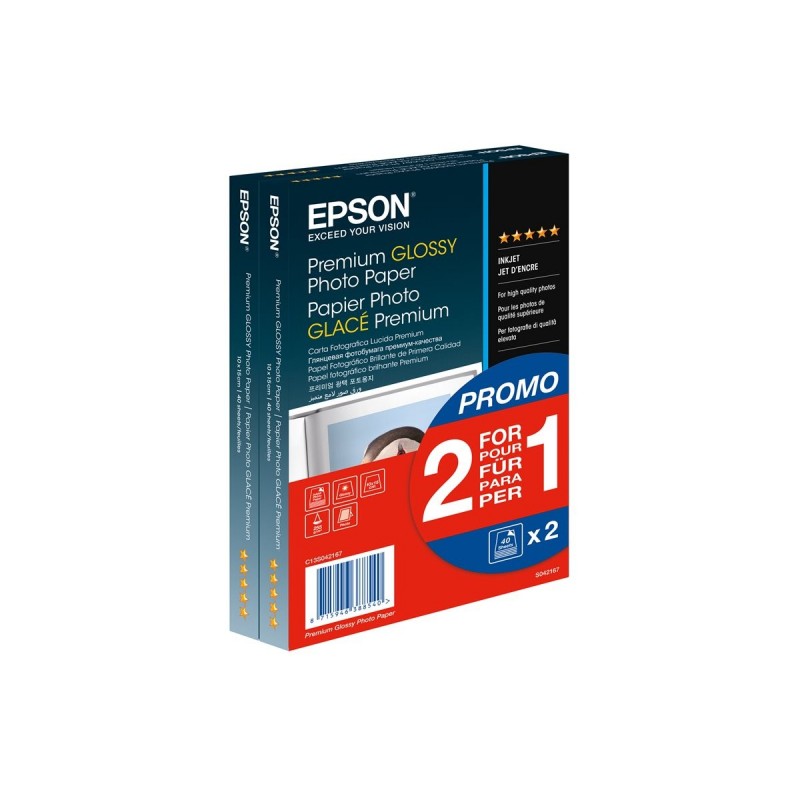 EPSON Premium glossy photo paper inkjet 255g/m2 100x150mm 2x40 sheets 1-pack BOGOF EPSON Premium glossy photo paper inkjet 255g/m2 100x150mm 2x40 sheets 1-pack BOGOF
