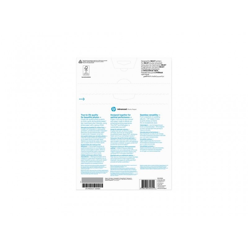HP Q5456A Advanced glossy photo paper inkjet 250g/m2 A4 25 sheets 1-pack HP Q5456A Advanced glossy photo paper inkjet 250g/m2 A4 25 sheets 1-pack